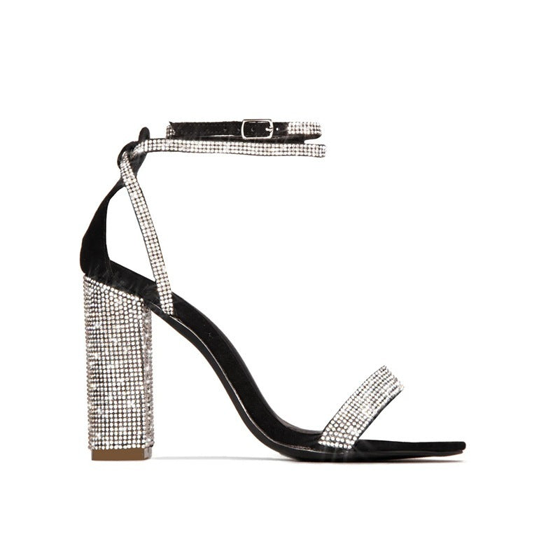 Rhinestone Buckle High Heel Sandals