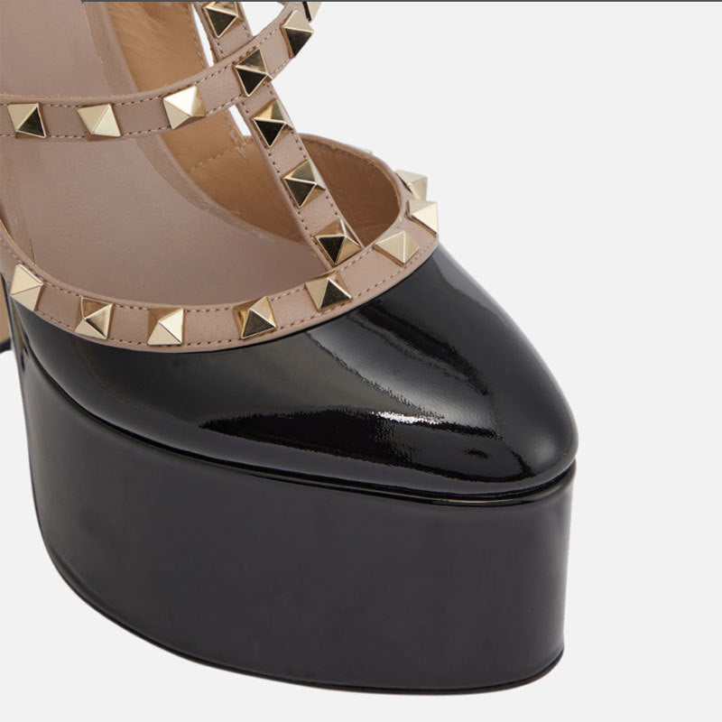 Rivet Round Head Strip Waterproof Platform Thick Heel Pumps