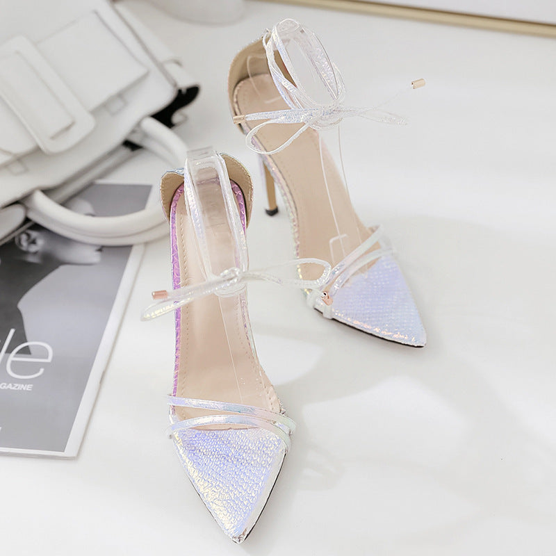 European And American High Heel Silver Pointed High Heel Sandals