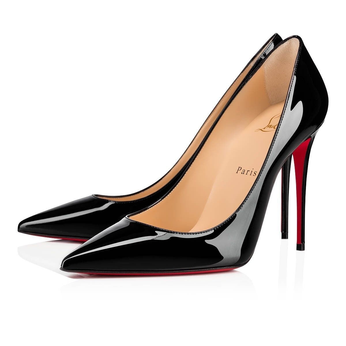 Black Patent Leather Red Bottom Thin Heel Shoes