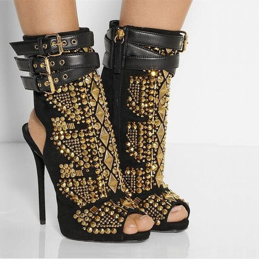 Sexy Slingback Fish Mouth Multi-buckle Hot Rhinestone High-heel Sandals