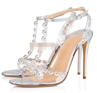 Transparent PVC Colorful Round Beads T-strap Thin High-heeled Sandals