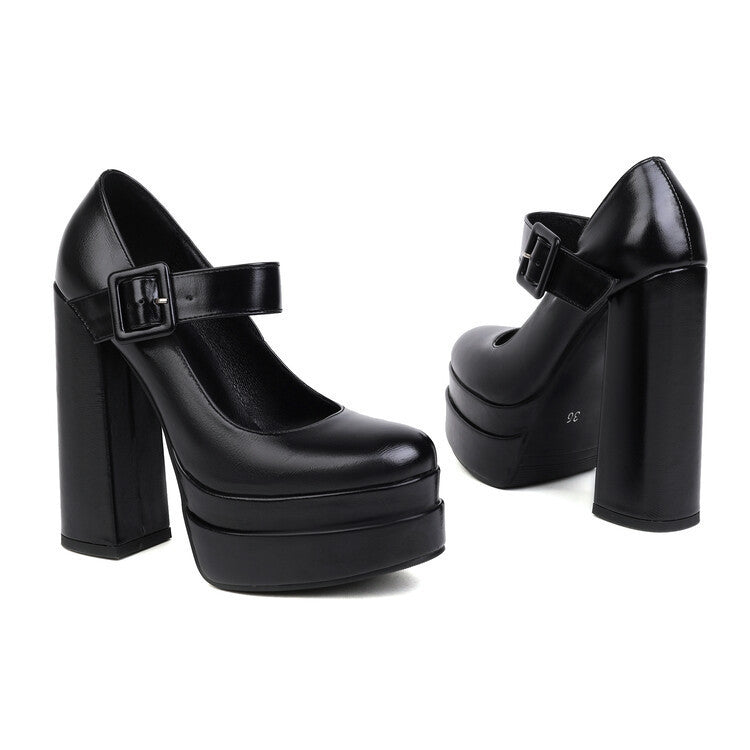 Women's Fashion Pointed Toe Chunky Heel Platform Shoes