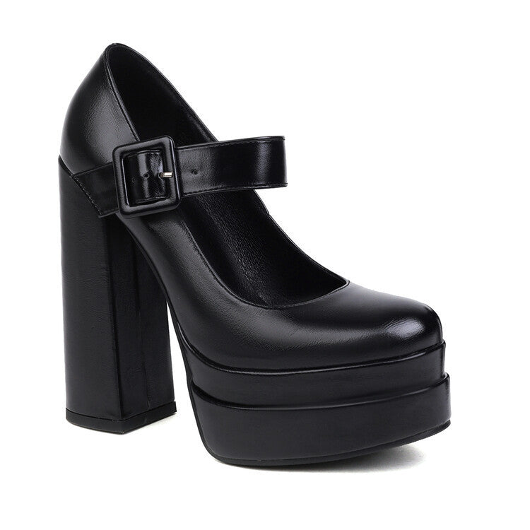 Women's Fashion Pointed Toe Chunky Heel Platform Shoes