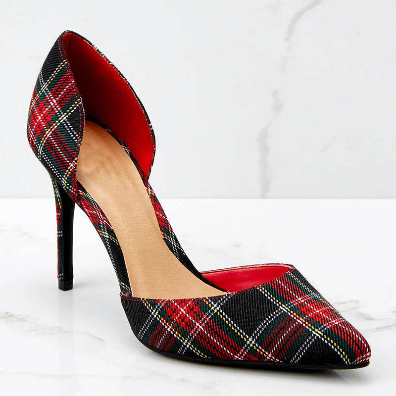 Fashion Thick High-heeled Plaid Pointed Hollow Sandals Women